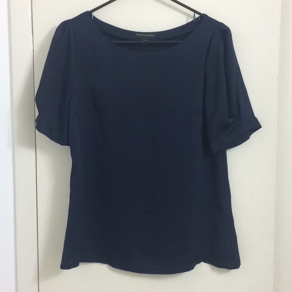 Navy Banana Republic Dressy Short Sleeve Top